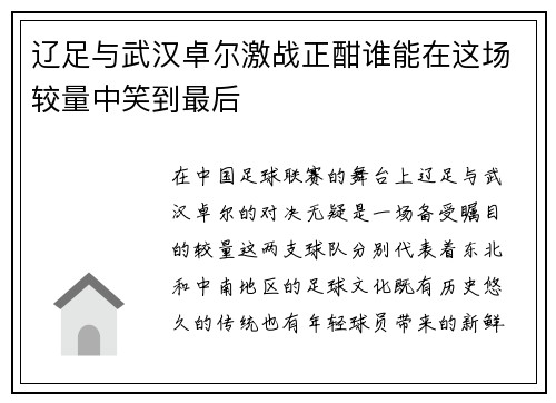 辽足与武汉卓尔激战正酣谁能在这场较量中笑到最后